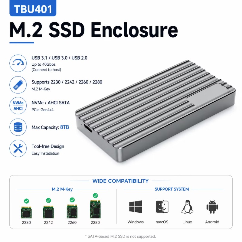 Aluminium M.2 NVMe SSD behuizi - Usb4 40Gbps External Ssd 8Tb recensie en prijs